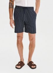 PAKO LORENTE - Granatowe spodenki męskie w prążek z lnem. Szorty męskie Pako Lorente, bez wzorów, z bawełny. Za 169.99 zł.