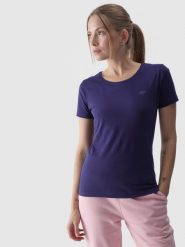 4F T-shirt slim gładki damski - granatowy S. Niebieskie t-shirty damskie 4F, s, bez wzorów, z bawełny, sportowe, bez kołnierzyka, bez ramiączek. W wyprzedaży za 29.99 zł.