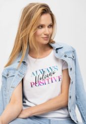 Biały bawełniany t-shirt damski z nadrukiem T-ALWA. Białe t-shirty damskie Volcano, l, bez wzorów, z bawełny, klasyczne, bez kołnierzyka, bez ramiączek. Za 54.99 zł.