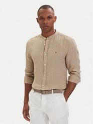 Tommy Hilfiger Koszula MW0MW39271 Beżowy ciemny Slim Fit. Brązowe koszule męskie Tommy Hilfiger, m, bez wzorów, ze lnu, bez kołnierzyka, bez ramiączek. Za 489.99 zł.