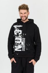 DSQUARED2 Czarna bluza z kapturem Icon Splash Cool Fit Hoodie. Czarne bluzy męskie Dsquared2, m, bez wzorów, z kapturem. W wyprzedaży za 1,499.99 zł.