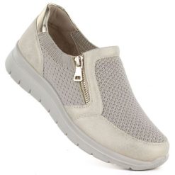 Półbuty sportowe na suwak tekstylne beżowo złote Unisoft 9026. Brązowe półbuty damskie Unisoft, bez wzorów, z materiału, sportowe, bez obcasa, bez zapięcia. Za 179.99 zł.