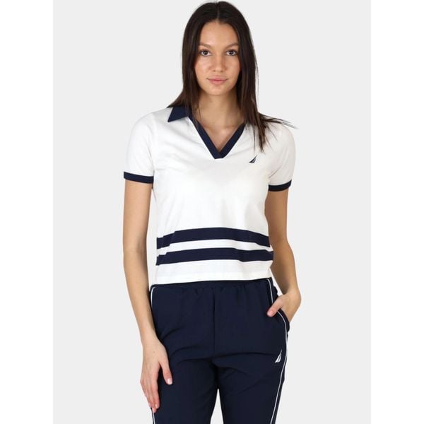 Koszulka Polo Damska Nautica Sedum. Białe bluzki damskie Nautica, bez wzorów, z materiału, klasyczne, bez kołnierzyka, bez ramiączek. Za 299.00 zł.