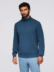 Męski golf sweter z dzianiny – ciemnoniebieski V2 - Rozmiar: XL. Niebieskie swetry męskie Ombre Clothing, m, bez wzorów, z bawełny, biznesowe, bez kołnierzyka, bez ramiączek. Za 189.99 zł.