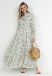 Miętowa Rozkloszowana Sukienka Koszulowa Maxi Zalest. Zielone sukienki damskie Born2be, l, bez wzorów, bez kołnierzyka, bez ramiączek, maxi, koszulowe. Za 169.99 zł.
