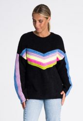 Czarny Nowoczesny Oversizowy Sweter w Paski. Czarne swetry nierozpinane damskie Figl, uniwersalny, bez wzorów, z materiału, bez kołnierzyka, bez ramiączek. Za 232.90 zł.