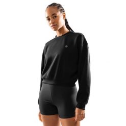 Bluza treningowa crop top dla kobiet Fitness Siroko Studio. Czarne bluzy damskie SIROKO, l, bez wzorów, z materiału, bez ramiączek, bez kaptura. Za 169.00 zł.