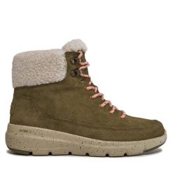 Botki Skechers. Brązowe botki damskie Skechers, bez wzorów, bez obcasa, na płaskiej podeszwie, bez zapięcia. Za 349.99 zł.