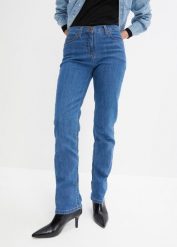 Jeansy ze stretchem, straight, mid waist. Niebieskie jeansy damskie bonprix, bez wzorów, z jeansu, klasyczne. Za 109.99 zł.