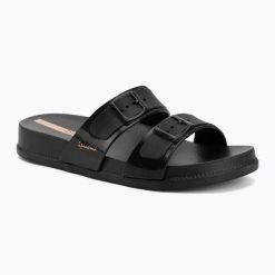 Klapki damskie Ipanema Leme Slide. Czarne klapki damskie Ipanema, na lato, bez wzorów, z materiału, eleganckie, bez obcasa, bez zapięcia. Za 94.99 zł.