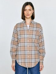 Koszula damska flanelowa w kratę beżowa Notina 801. Brązowe koszule damskie BIG STAR, l, bez wzorów, z tkaniny, klasyczne, z asymetrycznym kołnierzem, bez ramiączek. Za 229.99 zł.