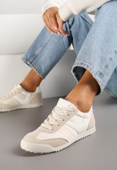 Beżowe Sneakersy Typu Tenisówki z Kontrastowymi Wstawkami Feladith. Brązowe trampki i tenisówki damskie Renee, bez wzorów, z jeansu, bez zapięcia. Za 69.99 zł.