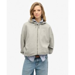 Bluza z kapturem Studios Zip. Szare koszulki sportowe damskie Superdry, bez wzorów, bez ramiączek. W wyprzedaży za 259.20 zł.