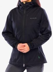 Kurtka softshell damska Vaude All Year Elope Softshell Jacket II. Czarne kurtki sportowe damskie Vaude, l, bez wzorów, z materiału, bez ramiączek, bez kaptura, trekkingowe. Za 566.49 zł.