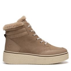 Trzewiki Rieker. Brązowe botki damskie Rieker, bez wzorów, bez obcasa, na płaskiej podeszwie, bez zapięcia. Za 289.99 zł.