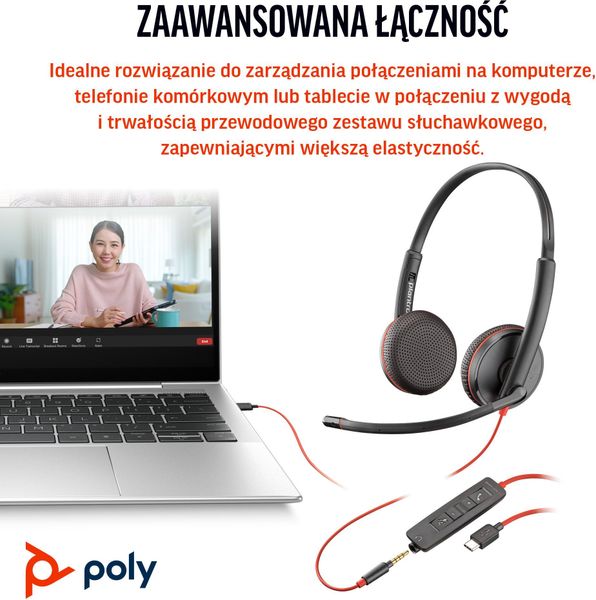 Blackwire 3225 Stereo USB-C. Słuchawki bezprzewodowe HP. Za 172.47 zł.