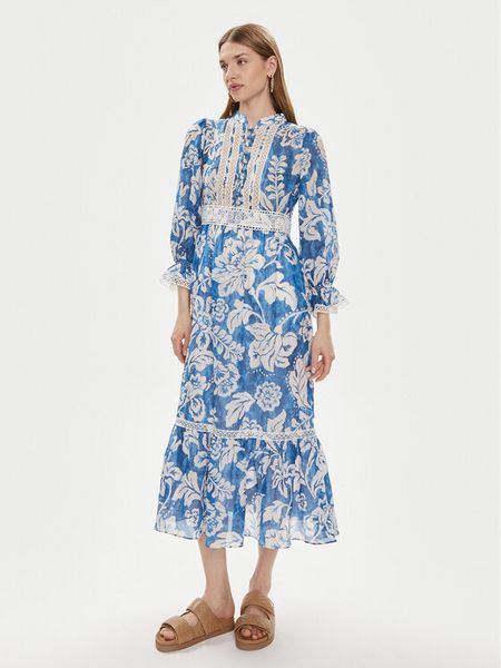 Luisa Spagnoli Sukienka letnia Pronuncia 540726 Niebieski Regular Fit. Niebieskie sukienki damskie Luisa Spagnoli, na lato, bez wzorów, bez kołnierzyka, bez ramiączek. Za 2,409.00 zł.