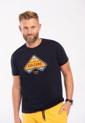 T-shirt z printem, Comfort Fit, T-VOLCANO. Niebieskie t-shirty męskie Volcano, m, bez wzorów, z bawełny, bez kołnierzyka, bez ramiączek. Za 69.99 zł.