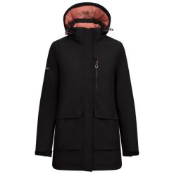 Damska Kurtka Wodoodporna Hosho. Czarne kurtki sportowe damskie Trespass, m, bez wzorów, z materiału, bez ramiączek, z kapturem, trekkingowe. Za 339.99 zł.