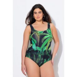 Damskie Strój kąpielowy bez miękkich miseczek okrągły dekolt. Czarne stroje kąpielowe damskie Ulla Popken, plus size, bez wzorów, z elastanu. Za 199.99 zł.