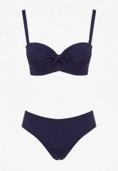 Granatowe Bikini Strój Kąpielowy Dwuczęściowy Biustonosz z Supełkiem i Figi Carinela. Niebieskie bikini Born2be, s, z aplikacjami. Za 79.99 zł.