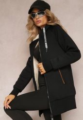 Czarna Bluza ze Sztucznym Futerkiem i Kapturem oraz Kieszeniami Creactia. Czarne bluzy damskie Renee, l, bez wzorów, z futra, bez ramiączek. Za 119.99 zł.