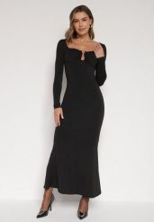 Czarna Koktajlowa Sukienka z Wiskozą i Metaliczną Ozdobą Refare. Czarne sukienki damskie Born2be, na imprezę, s, z aplikacjami, z wiskozy, eleganckie, bez kołnierzyka, bez ramiączek. Za 119.99 zł.