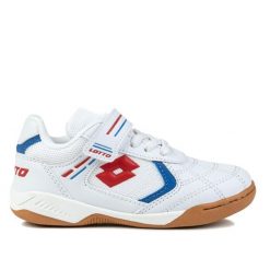 Buty sportowe halowe na rzep Lotto SOCCERA K. Białe buty sportowe męskie Lotto, bez wzorów, bez zapięcia, do piłki nożnej. W wyprzedaży za 79.00 zł.