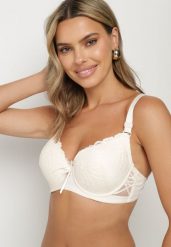 Jasnobeżowy Biustonosz Full Cup z Koronkowym Zdobieniem i Kokardą Caliri. Brązowe biustonosze Born2be, z aplikacjami, z koronki. Za 34.99 zł.