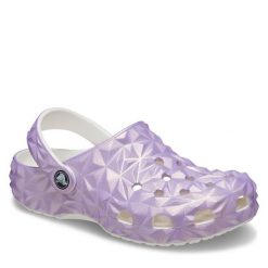 Klapki Crocs. Fioletowe klapki damskie Crocs, bez wzorów, bez obcasa, bez zapięcia. Za 169.99 zł.