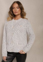 Ciemnoszary Kardigan z Wiskozą Ozdobiony Imitacją Kieszeni i Guzikami Nomilira. Szare kardigany damskie Renee, bez wzorów, z jeansu, eleganckie, bez kołnierzyka. Za 84.99 zł.