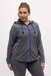 Damskie Bluza wypustki kaptur zaokrąglony dół. Szare bluzy damskie Ulla Popken, plus size, bez wzorów, z bawełny, sportowe, bez ramiączek, z kapturem. Za 239.99 zł.