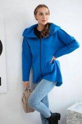 Bluza ocieplana z dłuższym tyłem i kieszeniami chabrowa. Niebieskie bluzy damskie KESI, l, bez wzorów, z bawełny, bez ramiączek, bez kaptura. Za 198.65 zł.