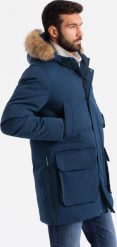 Kurtka męska Ombre Długa ocieplana męska kurtka parka z rozpinanym dołem granatowa V5 OM-JALJ-0184 XXL. Kurtki męskie Ombre, m, bez wzorów, bez kaptura. Za 499.99 zł.