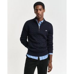 Sweter bawełniany z golfem 1/2 zamkiem Gant Cable. Niebieskie swetry męskie GANT, xl, bez wzorów, z bawełny, bez kołnierzyka, bez ramiączek. Za 515.00 zł.