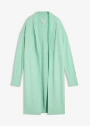 Długi sweter rozpinany. Zielone kardigany damskie bonprix, bez wzorów, bez kołnierzyka. Za 129.99 zł.