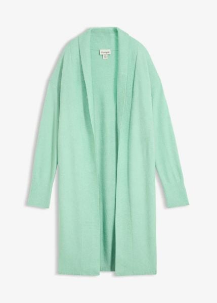 Długi sweter rozpinany. Zielone kardigany damskie bonprix, bez wzorów, bez kołnierzyka. Za 129.99 zł.