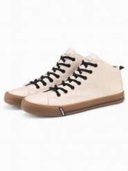 Kontrastowe męskie trampki z podwyższoną cholewką – beżowe V6 - Rozmiar: 42. Brązowe trampki męskie Ombre Clothing, bez wzorów, z materiału, klasyczne, bez zapięcia. W wyprzedaży za 89.99 zł.