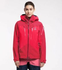 Kurtka Damska Turystyczna Spitz Jacket Women Scarlet Red/Dala Red. Czerwone kurtki sportowe damskie Haglöfs, l, bez wzorów, z gore-texu, bez ramiączek, z kapturem, wspinaczkowe, gore-tex. Za 899.00 zł.