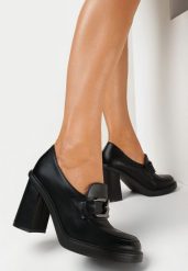 Czarne Półbuty na Obcasie w Stylu Mokasynów Sullia. Czarne półbuty damskie Born2be, bez wzorów, z jeansu, eleganckie, bez obcasa, na obcasie, bez zapięcia. Za 149.99 zł.