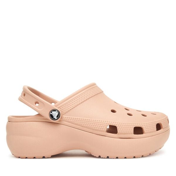 Klapki Crocs. Brązowe klapki damskie Crocs, bez wzorów, bez obcasa, bez zapięcia. Za 279.99 zł.