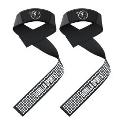 Komplet pasków do podnoszenia ciężarów 60 cm z uchwytem silikonowym. Czarne paski damskie GORILLA SPORTS, bez wzorów. W wyprzedaży za 39.99 zł.