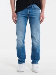 Jeansy męskie dopasowane z przetarciami niebieskie Terry 350. Niebieskie jeansy męskie BIG STAR, z denimu, eleganckie. W wyprzedaży za 249.99 zł.