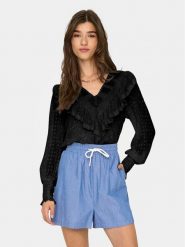 ONLY Bluzka Eleanor 15324229 Czarny Regular Fit. Czarne bluzki damskie ONLY, s, bez wzorów, z syntetyku, bez kołnierzyka, bez ramiączek. Za 69.99 zł.