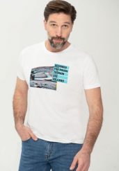 Biały t-shirt męski z nadrukiem T-OFFROAD. Białe t-shirty męskie Volcano, m, bez wzorów, z bawełny, bez kołnierzyka, bez ramiączek. Za 44.99 zł.