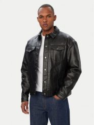 Guess Jeans Kurtka z imitacji skóry M6YL45 W3368 Czarny Relaxed Fit. Czarne kurtki męskie Guess Jeans, l, z aplikacjami, z jeansu, bez kaptura. Za 699.99 zł.