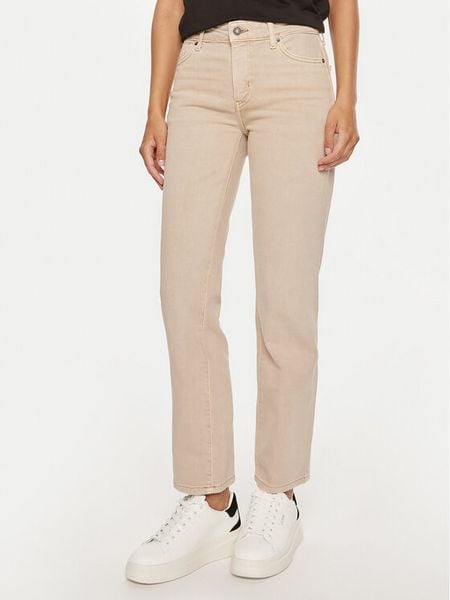 Guess Jeans Jeansy W4YA98 D5E71 Beżowy Straight Fit. Brązowe jeansy damskie Guess Jeans, z aplikacjami, z bawełny. Za 299.99 zł.