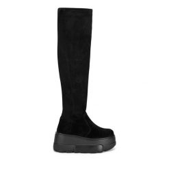 Kozaki Badura. Czarne kozaki damskie Badura, bez wzorów, bez obcasa, na koturnie, bez zapięcia. Za 449.99 zł.