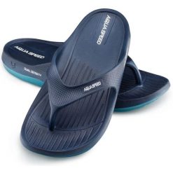 Klapki basenowe japonki Aqua Speed Alcano. Niebieskie klapki damskie Aqua-Speed, bez wzorów, sportowe, bez obcasa, bez zapięcia. Za 59.99 zł.