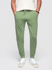 Spodnie męskie dresowe ze ściągaczem przy nogawce BASIC jogger - zielone V3 - Rozmiar: M. Zielone spodnie sportowe męskie Ombre Clothing, m, z aplikacjami, z bawełny, trekkingowe. W wyprzedaży za 118.99 zł.